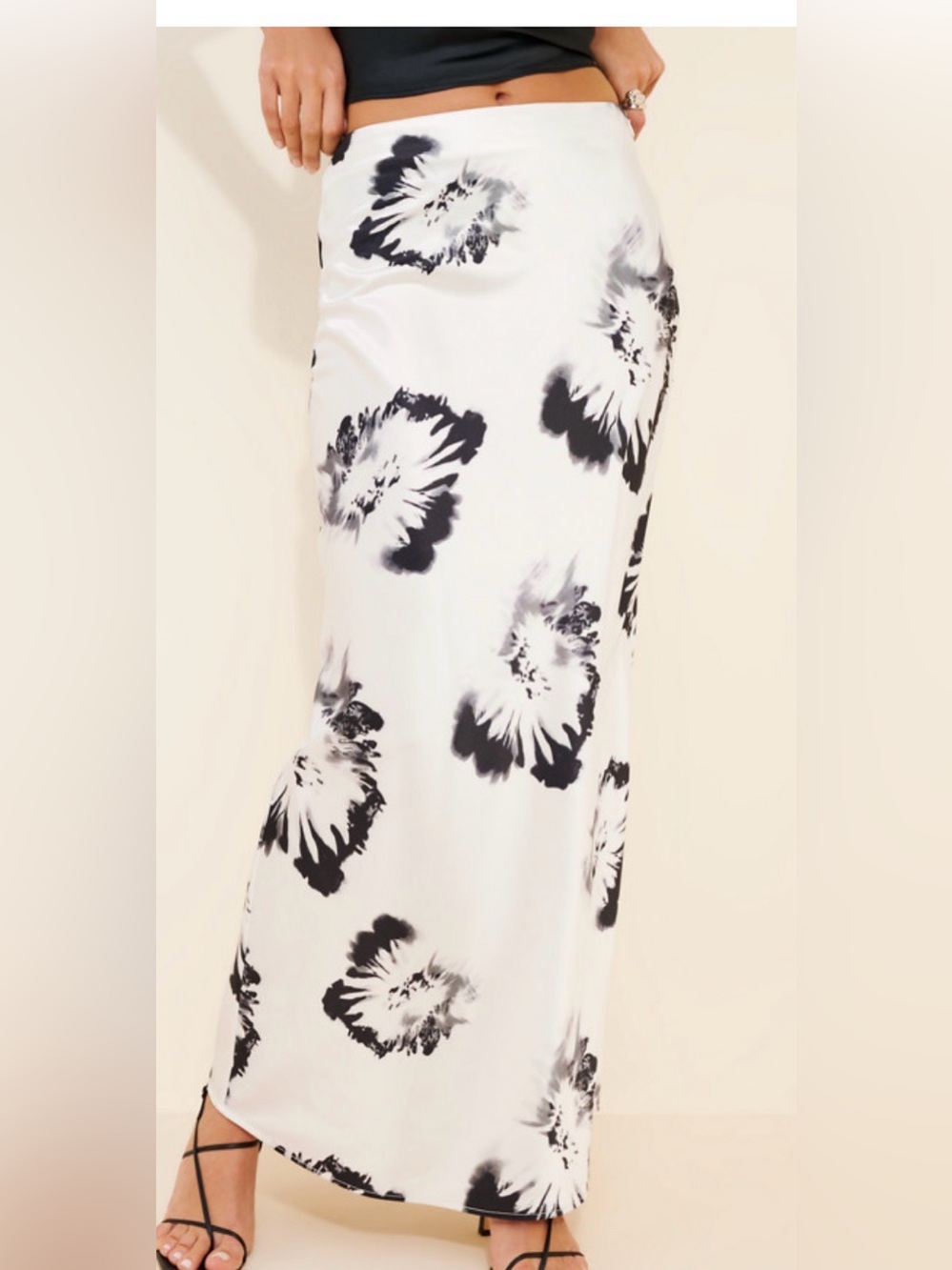 4th & Reckless Floral Satin Bias Cut Midi Skirt Ivory Size 4